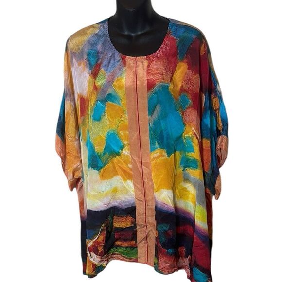 Cocoon house silk long felicity tunic 667 one size colorful artsy abstract - Picture 1 of 5